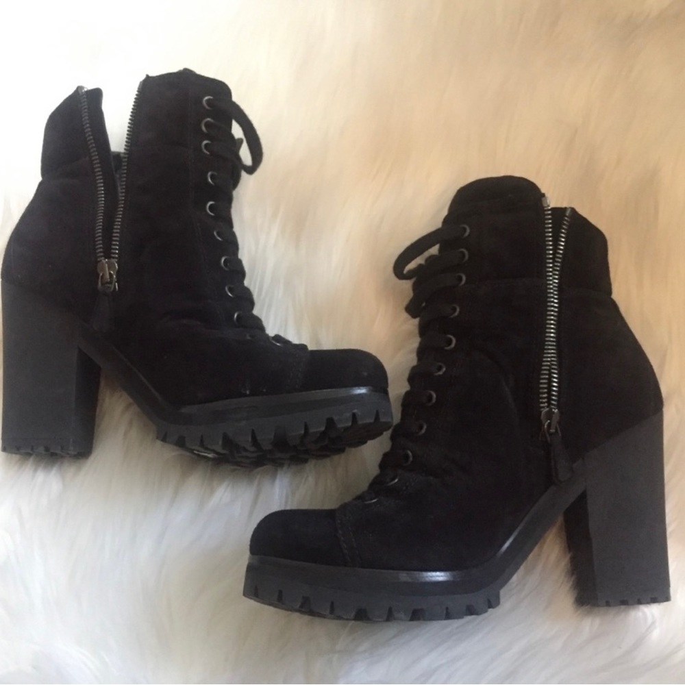 PRADA Suede Lace Up Booties, size IT 37.5